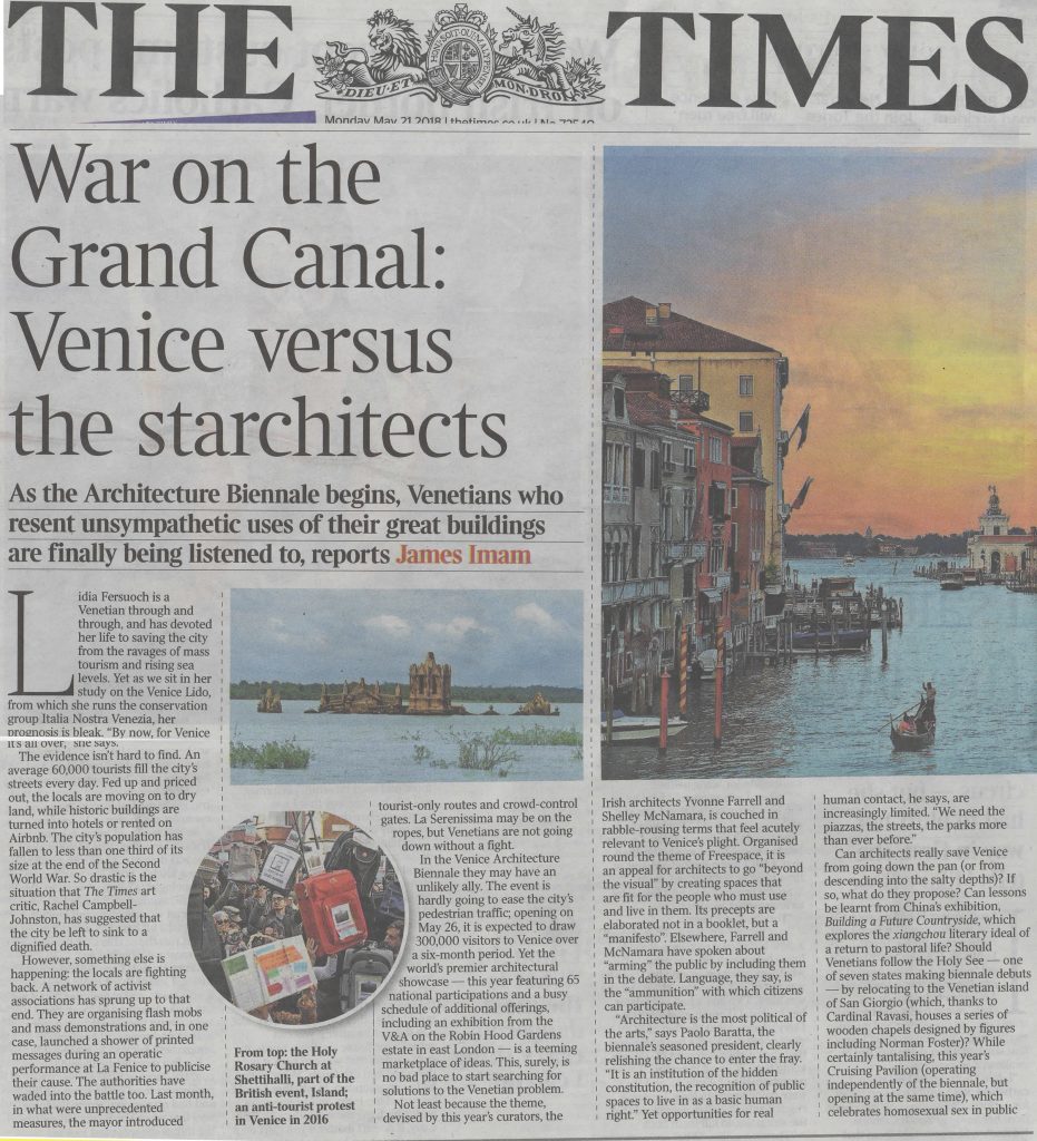 The Times 21.5.2018 WahV E Laguna Viva Nell’articolo Sulla Biennale